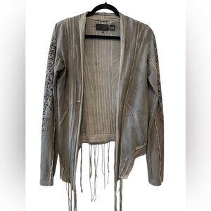 Vintage 2001 Miss Me‎ Gray Embellished Fringe Cardigan